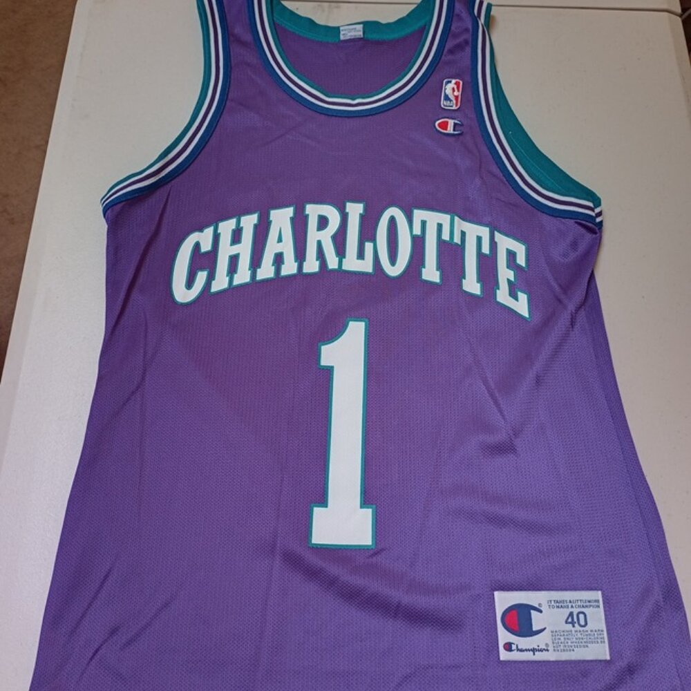 Champion Muggsy Bogues Charlotte Hornets NBA Basketball Jersey Adult Medium 40